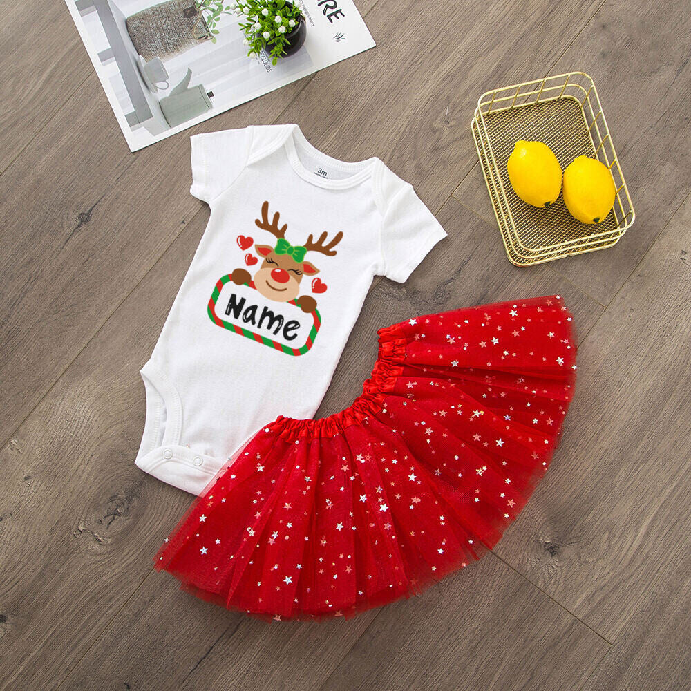 My 1st Christmas Print Baby Girls Cake Smash Dresses Outfits Newborn Xmas Party Tutu + Bodysuit Dress Set Infant Baptism Clothes