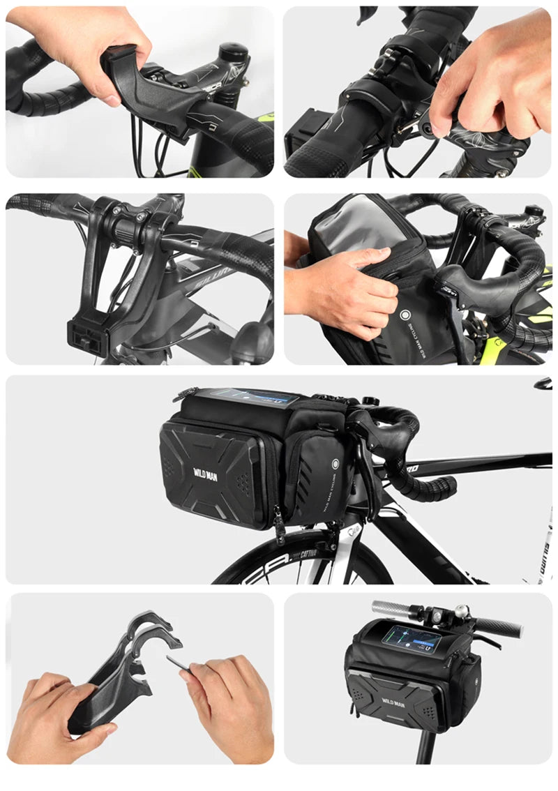 WILD MAN EVA Hard Shell Bicycle Handlebar Bag Touch Screen Phone Holder Electric Scooter Front Bag Crossbody Camera Pouch