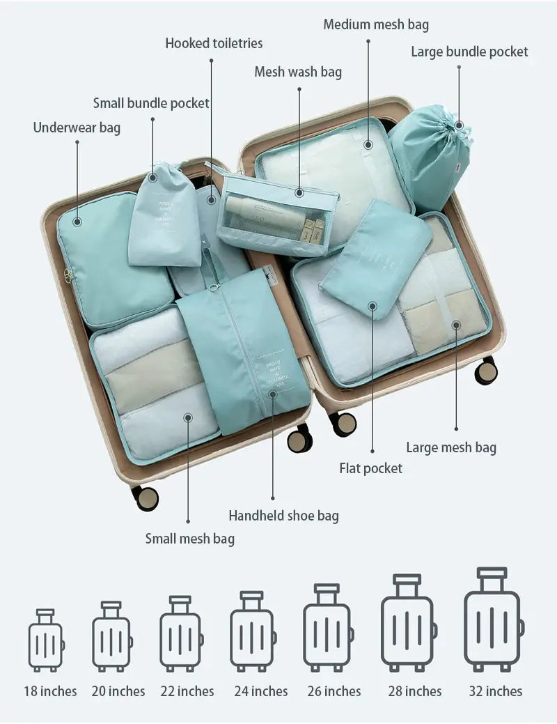 10/7 Pcs Set Travel Organizer Storage Bags Suitcase Packing Cubes Cases Portable Wardrobe Luggage Clothes Shoe Pouch Fold