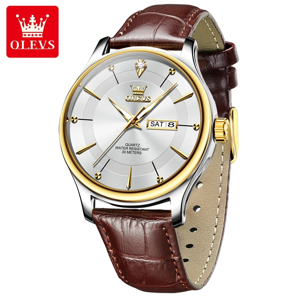 OLEVS Men's Watches Business Simply Original Quartz Watch for Man Waterproof Stainless Steel Luminous Hands Date Week