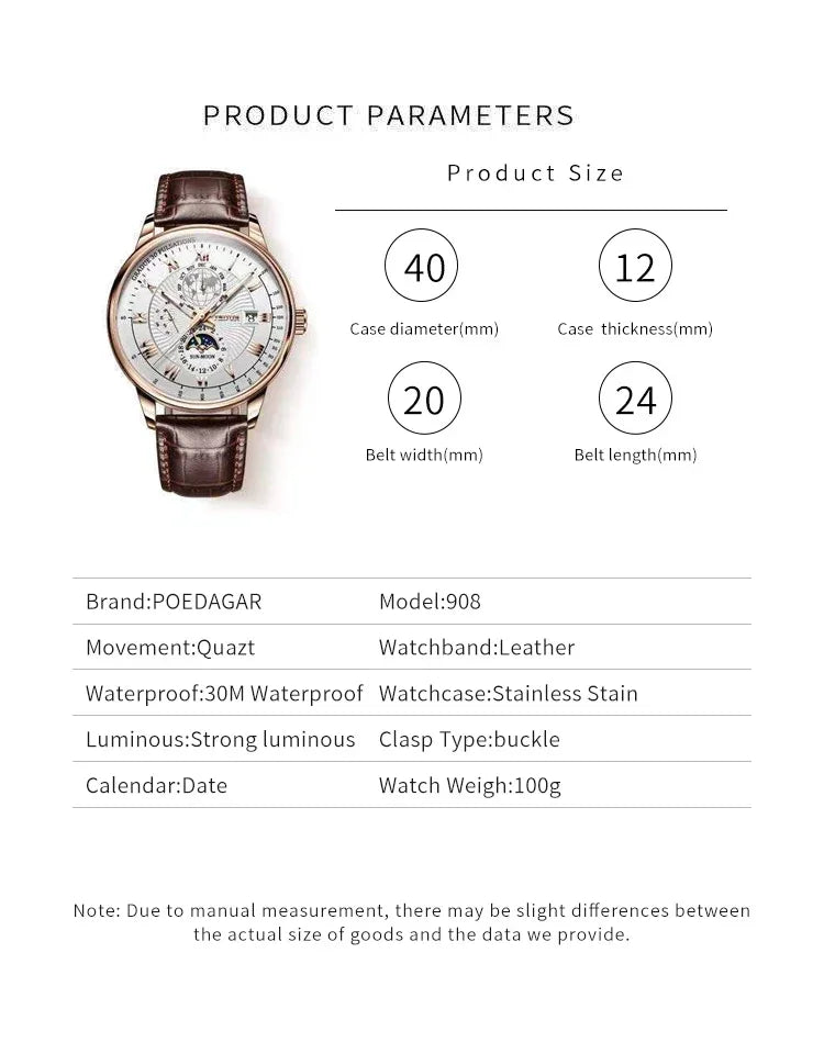 Luxury Brand Watch for Men Trendy High End Light Versatile Quartz Watch Leather Strap Fake Three Eye Fashion Business Wristwatch