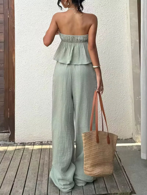 2 piece sets woman outfits，New women's casual two-piece lace up top and pants