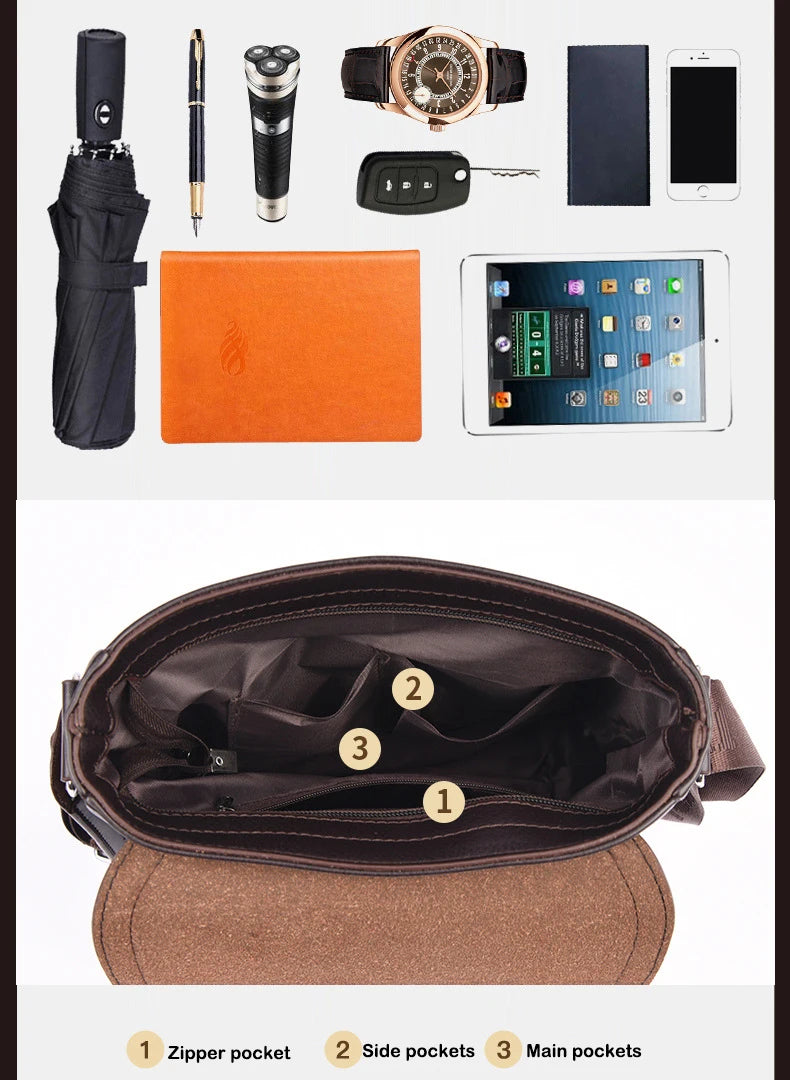 Luxury Brand Leather Messenger Bag Man Handbag Crossbody Side Bag For Men Business Office Work Bag Male Small Shoulder Bag