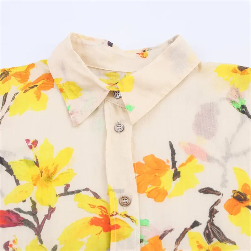 Women 2 Pieces Sets 2025 New Fashion Floral Printed Shirt Top Elastic Waist Long Pants Set Women's Suit Casual Woman Outfit