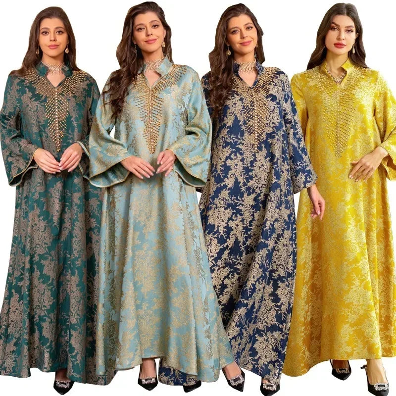 Eid Muslim Dress for Women Abaya Beading Stand Collar Jalabiya Morocco Party Dresses Abayas Kaftan Abaya Vestidos Arab Long Robe