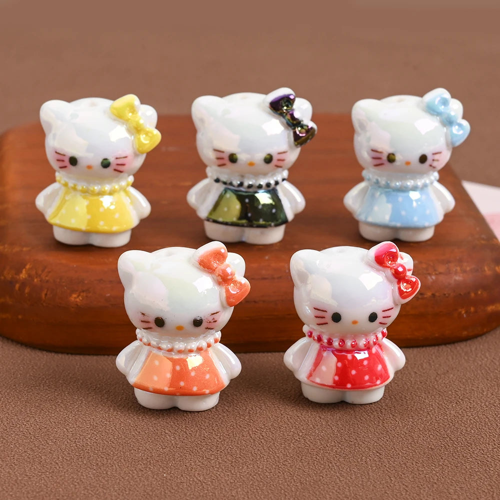 10Pcs 3D Sanrio Resin Bead 8colors Floral Skirt Hello Kitty Bead For Baby Toy Chew Teething DIY Pacifier Clips Chain