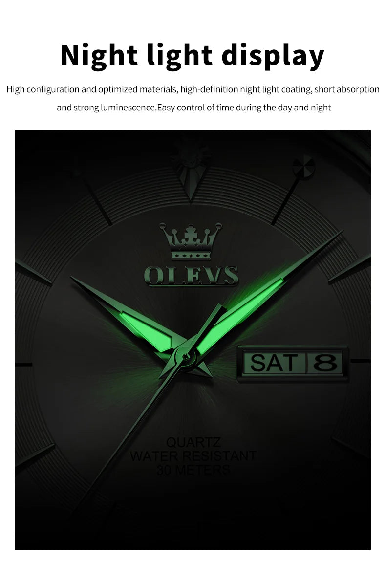OLEVS Men's Watches Business Simply Original Quartz Watch for Man Waterproof Stainless Steel Luminous Hands Date Week