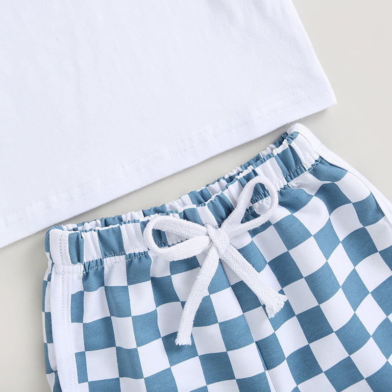 FOCUSNORM 0-3Y Baby Boys Clothes Sets 4th of July Flag Print Short Sleeve T-Shirt Checkerboard Shorts Set Summer Clothes