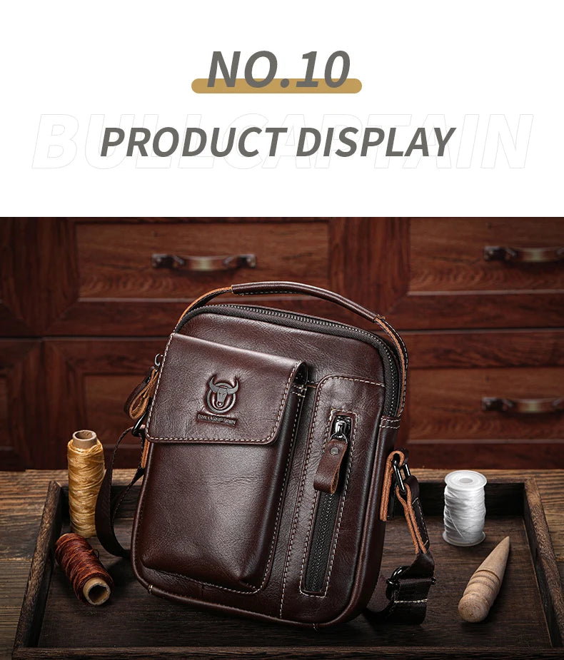 BULLCAPTAIN Casual Fashion Men's Messenger Bag's Business Portable Handbag Man Leather Shoulder Bag Mobile 6.5'' Phone Bags