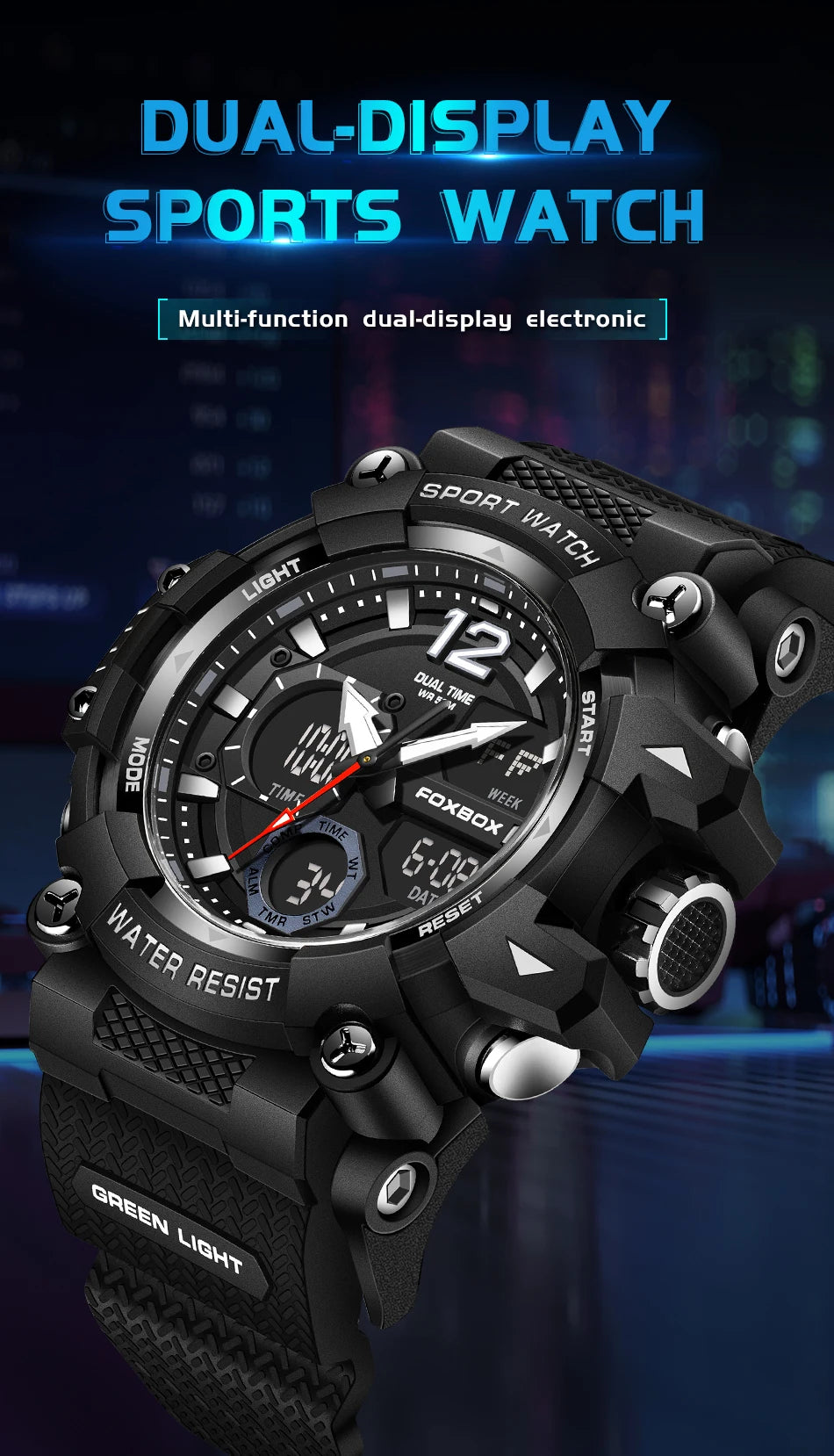 LIGE Fashion Sport Watches Men Shock Resistant 50M Waterproof Wristwatch LED Alarm Multi-function Watch Clock Military Men Watch