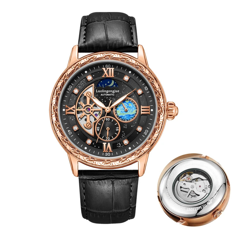 Luxurious Men's Business Automatic Mechanical Watch, with a Skeleton Design, Stylish, Casual, Simple, Versatile, and Multifunctional, a Handsome Watch for Men That Combines Luxury and Fashion, Perfect as a Gift during Holiday