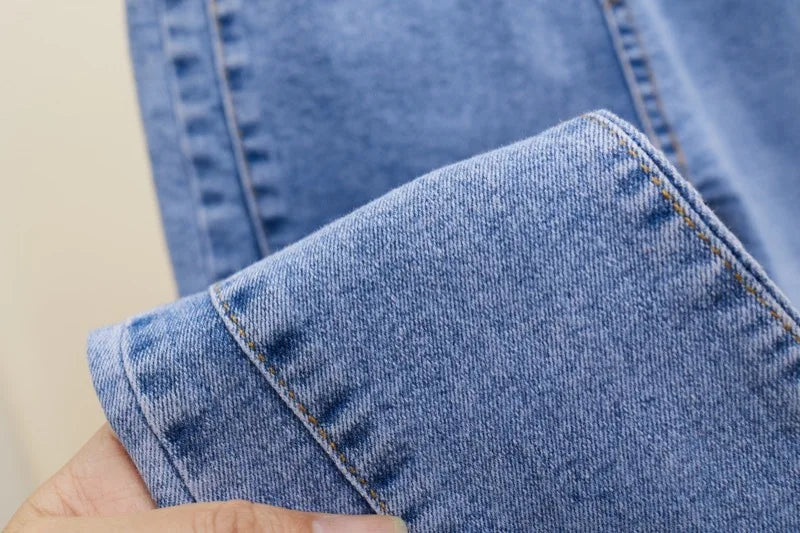 Girls' Jeans Spring and Autumn New Casual 3-12 Year Old Children's Loose Flare Pants Lace Pearl Girls' Denim Pants