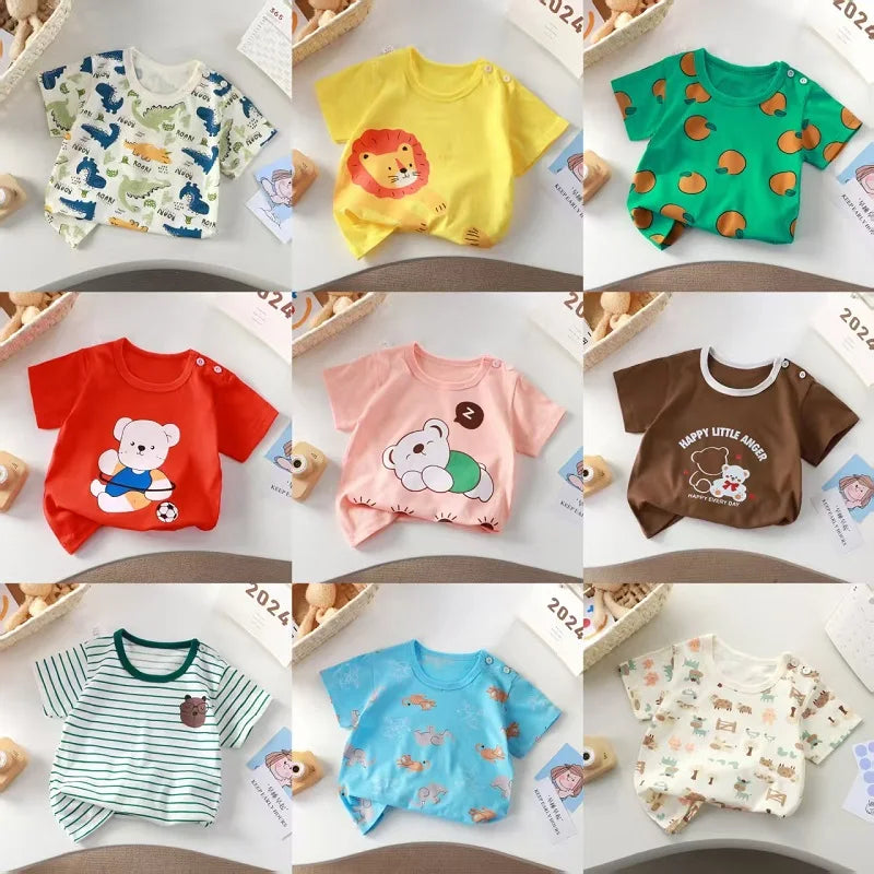 2-6Y New Cartoon T-shirt Pure Cotton Girls Short-sleeved Summer Half-sleeved Tops Little Boys Tops Kids Tees Children Clothing