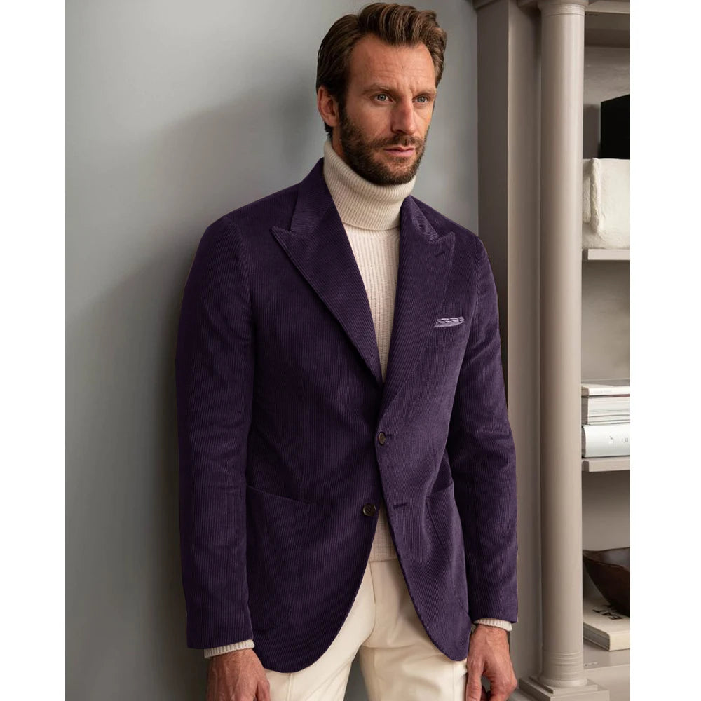 Luxury Men  Jackets New Corduroy British-style Jacket Business Casual High-quality Coat Single Breasted Suits for Men