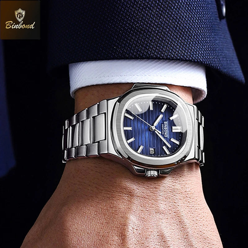 BINBONG B1885 Luxury Business Men Quartz Wristwatch 30M Waterproof Luminous Stainless Strap Men's Watches Relogio Masculino