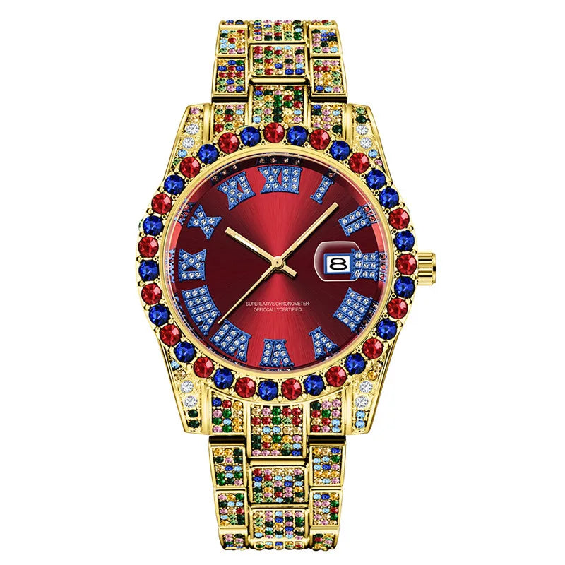Luxury Watch sss Supply Men Fashion Alloy Band Hip Hop Diamond Big Brand Golden Date Quartz Wristwatch Montres de Marque de Luxe