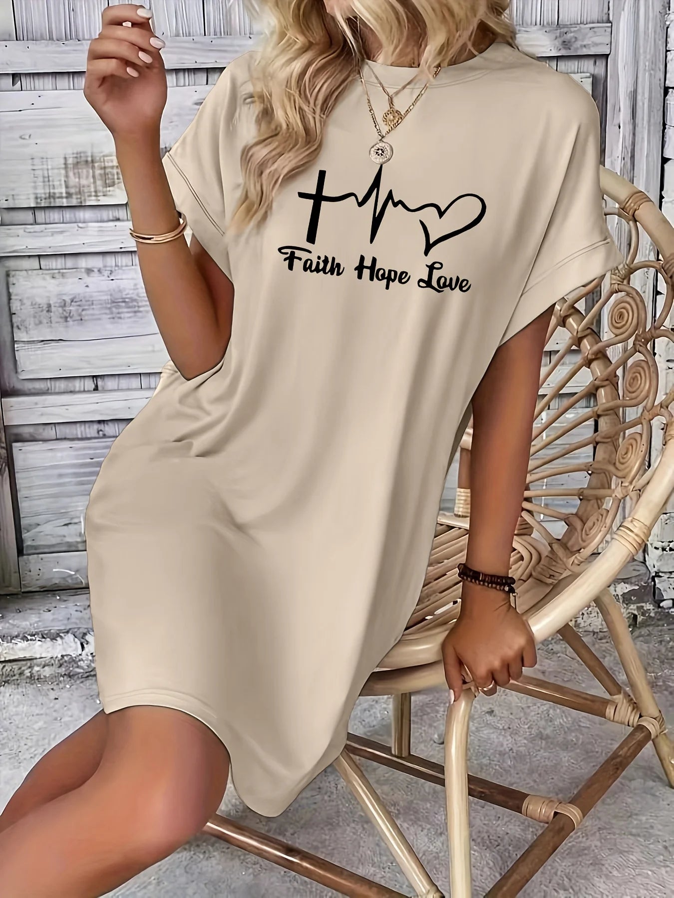 Women's Casual Faith hope love print Graphic TShirt Dress  Short Sleeve Round Neck Loose Fit SpringSummer