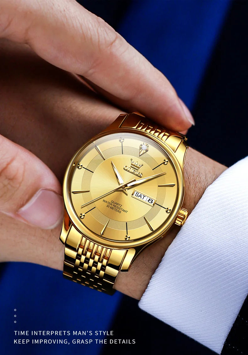 OLEVS Men's Watches Business Simply Original Quartz Watch for Man Waterproof Stainless Steel Luminous Hands Date Week