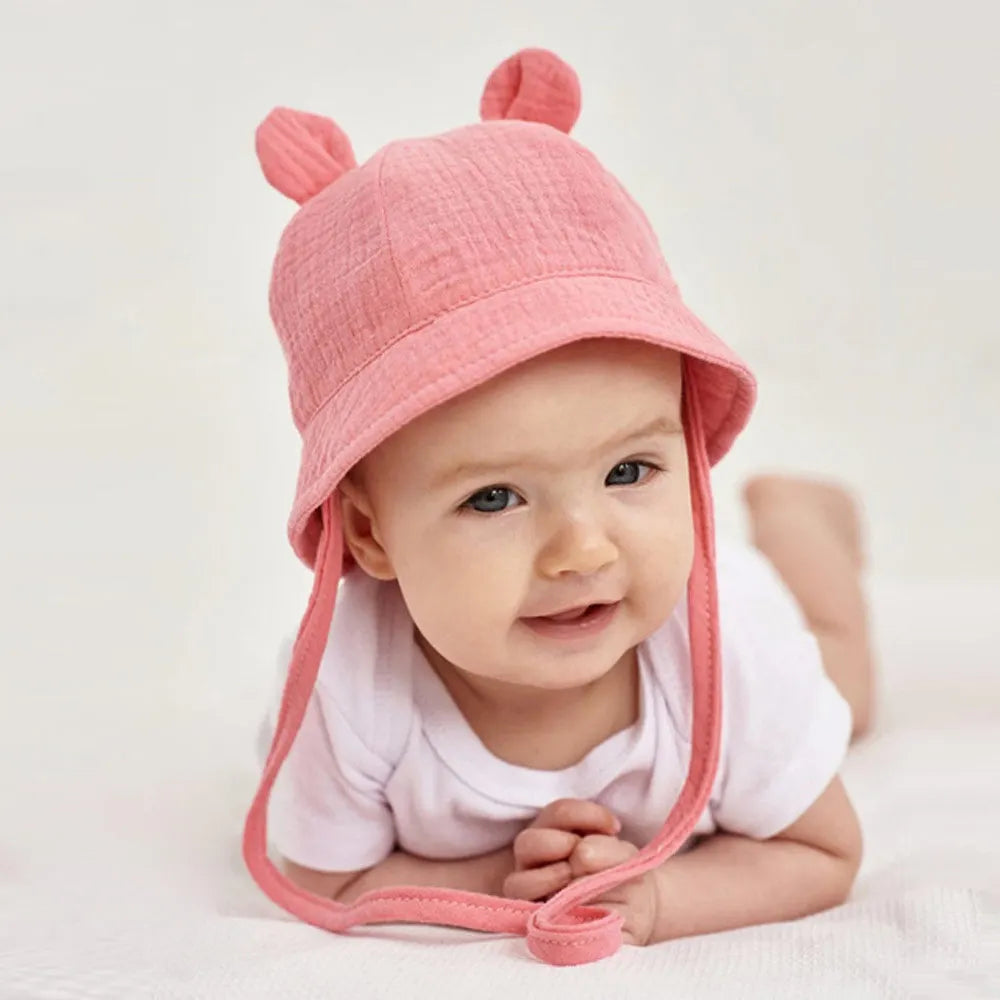 Soft Cotton Baby Sun Hat With Ears Cute Bunny Newborn Boys Girls Bucket Hat Summer Kids Toddler Panama Cap 0 to 12 Months