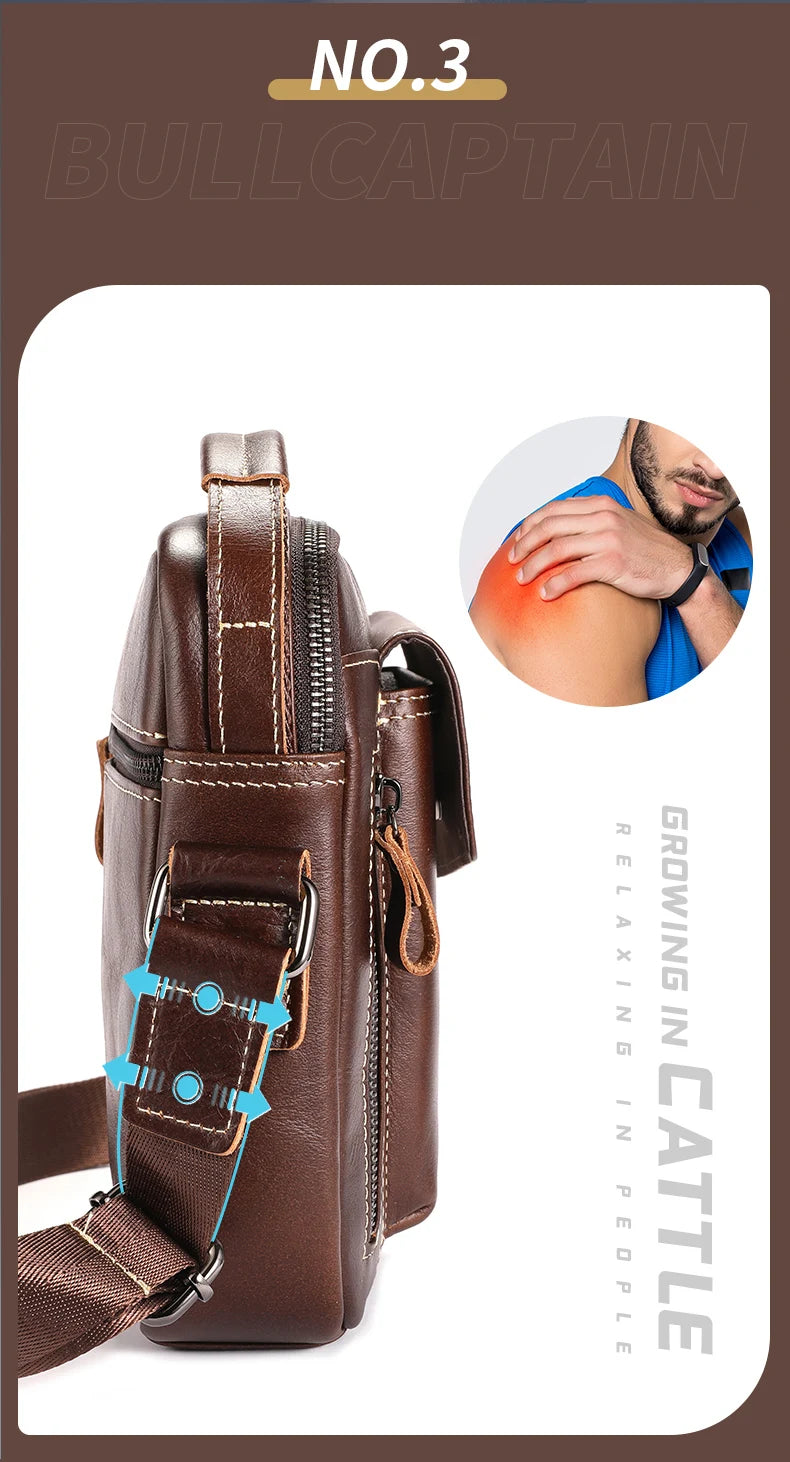 BULLCAPTAIN Casual Fashion Men's Messenger Bag's Business Portable Handbag Man Leather Shoulder Bag Mobile 6.5'' Phone Bags