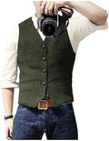 V Neck Men's Suits Vest Casual Classic Formal Business Herringbone Tweed Slim Fit Waistcoat For Wedding Groomsmen