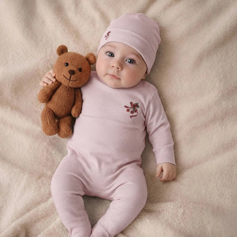 Ali Layette SS26 Striped And Cherry Collection Cotton Family Matching Hat  Blanket Rompers Sets