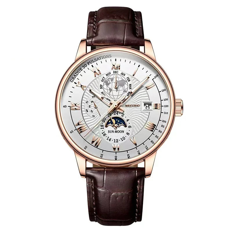 Luxury Brand Watch for Men Trendy High End Light Versatile Quartz Watch Leather Strap Fake Three Eye Fashion Business Wristwatch