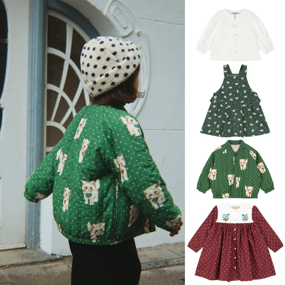 2026 KS Winter Baby girls Cartoon Lambswool Jackets Bowknot Dresses Kids Clothes Girls Cotton Shirts Corduroy Dress Flight Coats