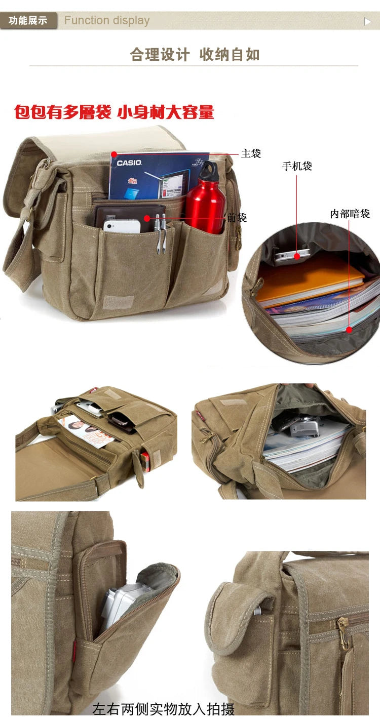Men's Vintage Canvas Bag Men Casual Crossbody Bag For Men Messenger Bag Man Travel Shoulder Bags Bolsa Masculina High Quality