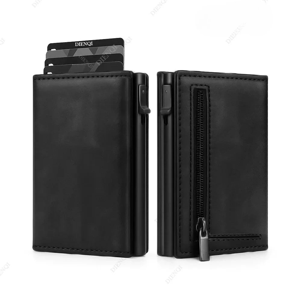 RFID Blocking Credit Card Holders Wallet Men Luxury Ultra Thin Automatic Pop Up Metal Minimalist Wallets Money Clips with Zipper