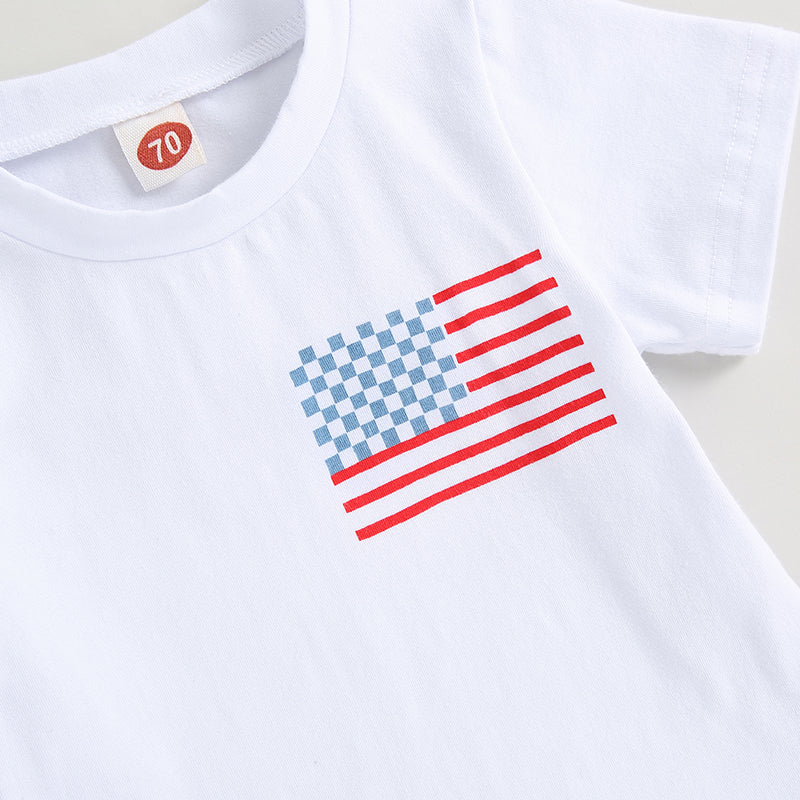 FOCUSNORM 0-3Y Baby Boys Clothes Sets 4th of July Flag Print Short Sleeve T-Shirt Checkerboard Shorts Set Summer Clothes