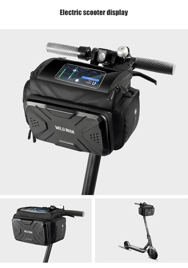WILD MAN EVA Hard Shell Bicycle Handlebar Bag Touch Screen Phone Holder Electric Scooter Front Bag Crossbody Camera Pouch