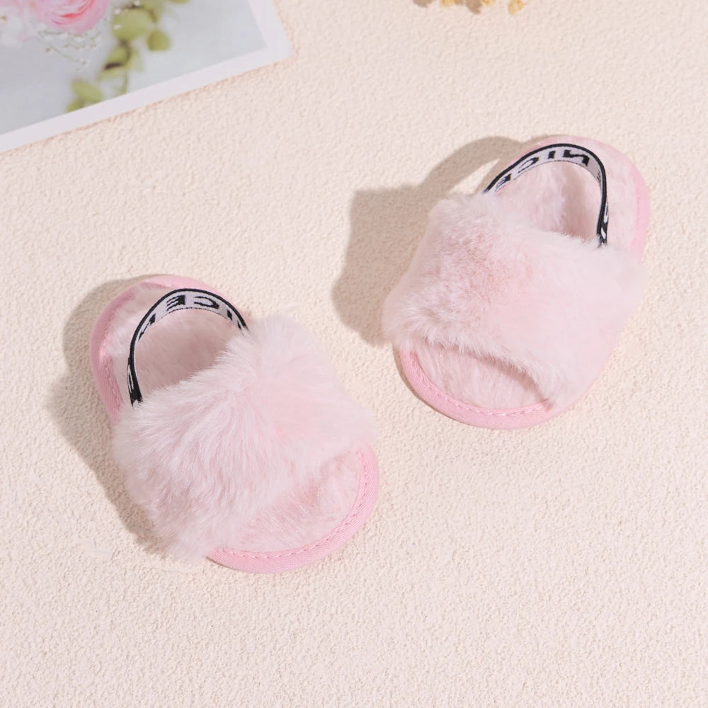 Hot Sale Soft Bottom Breathable Baby Shoes 0-18 Months Simple Elastic Walking Shoes Indoor Baby Girls Non-slip Fur Sandals