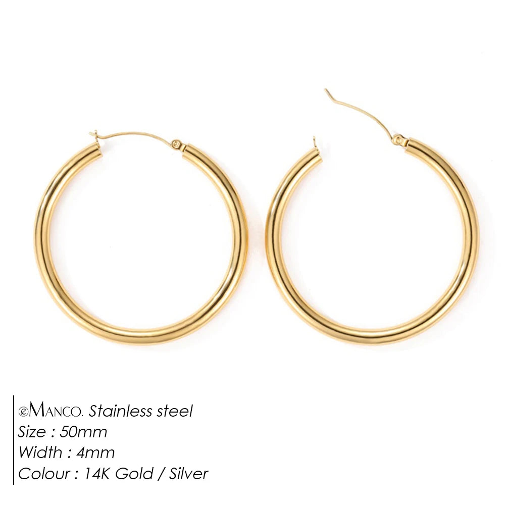 eManco Fashion Gold Size Circle Earrings Women's Jewelry Accessories Classic Stainless Steel Earrings Wholesale