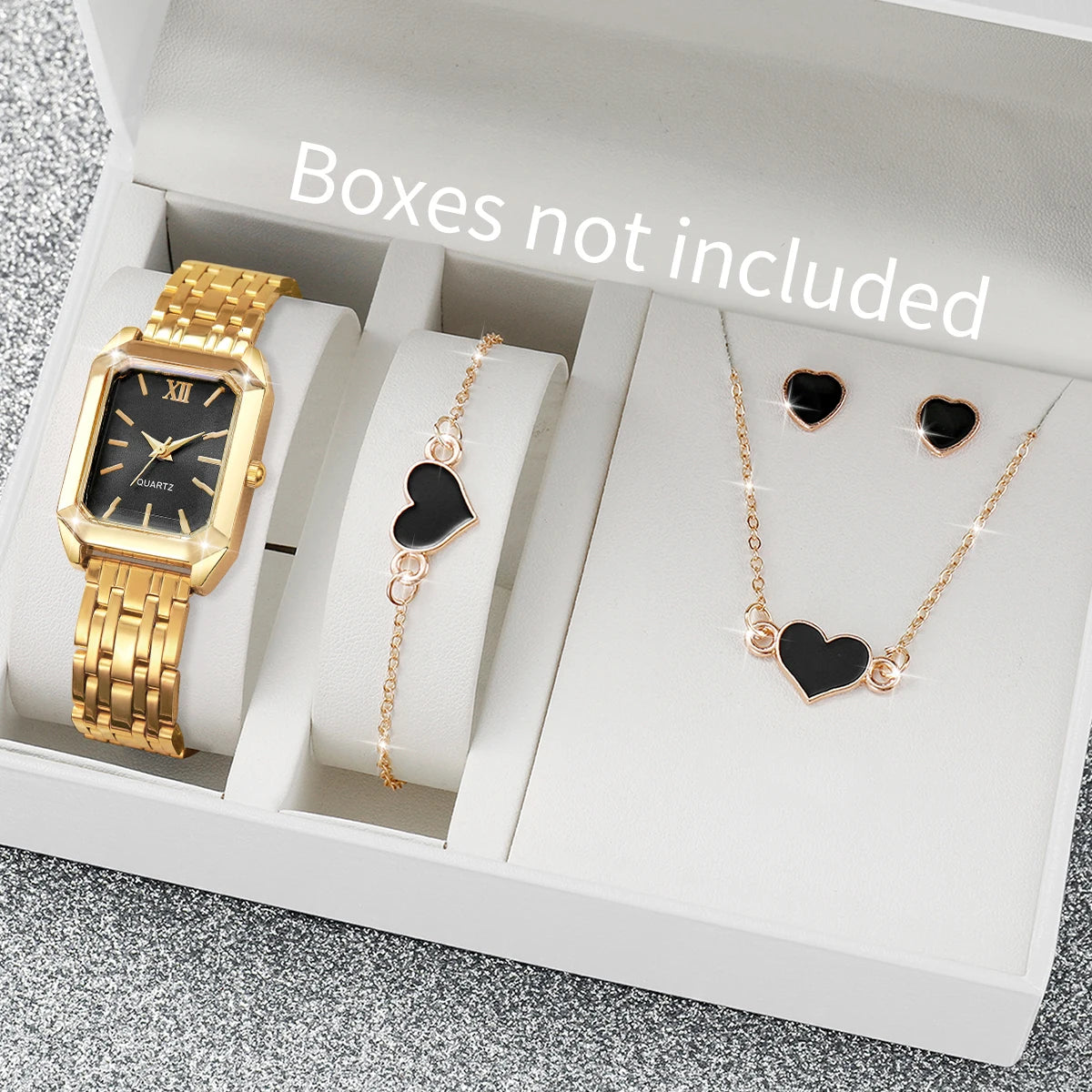 2/5 pçs Light luxury steel strip women's watch student fashion simple square quartz watch set