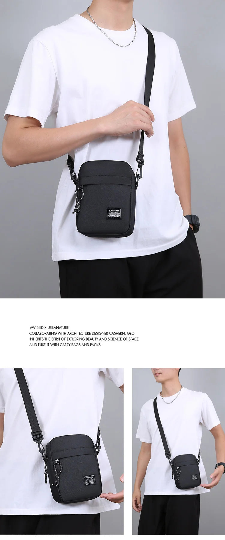 Men's bag, available in single shoulder or cross-body design, suitable for daily use during school. Made of nylon material.