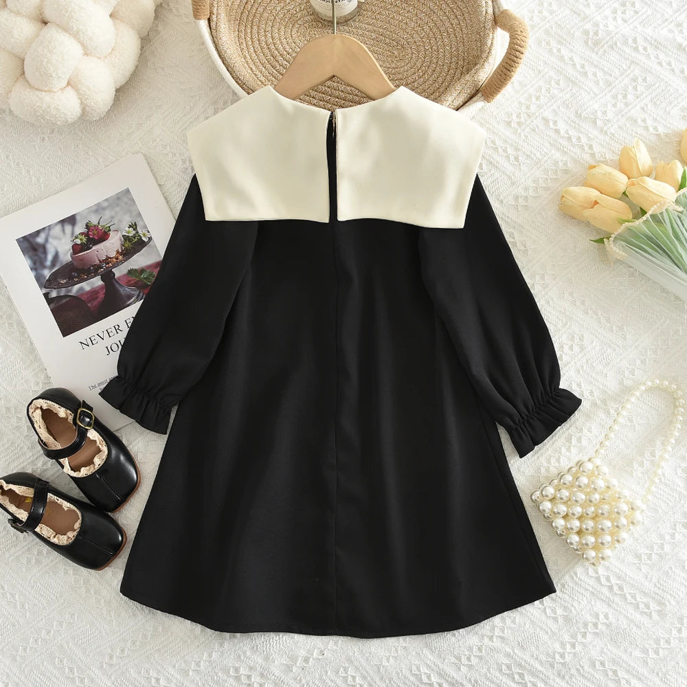 Bear Leader Autumn Spring New Girls' Dress Fashion Cute Doll Neck Flower Print Dress Children's Girls Long Sleeve Princess Dress