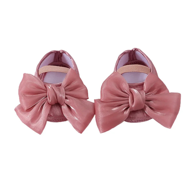 Baby Girls Baptism Shoes and Headband Shiny Bowknot Mary Jane Flats and Hairband Set 0-12M