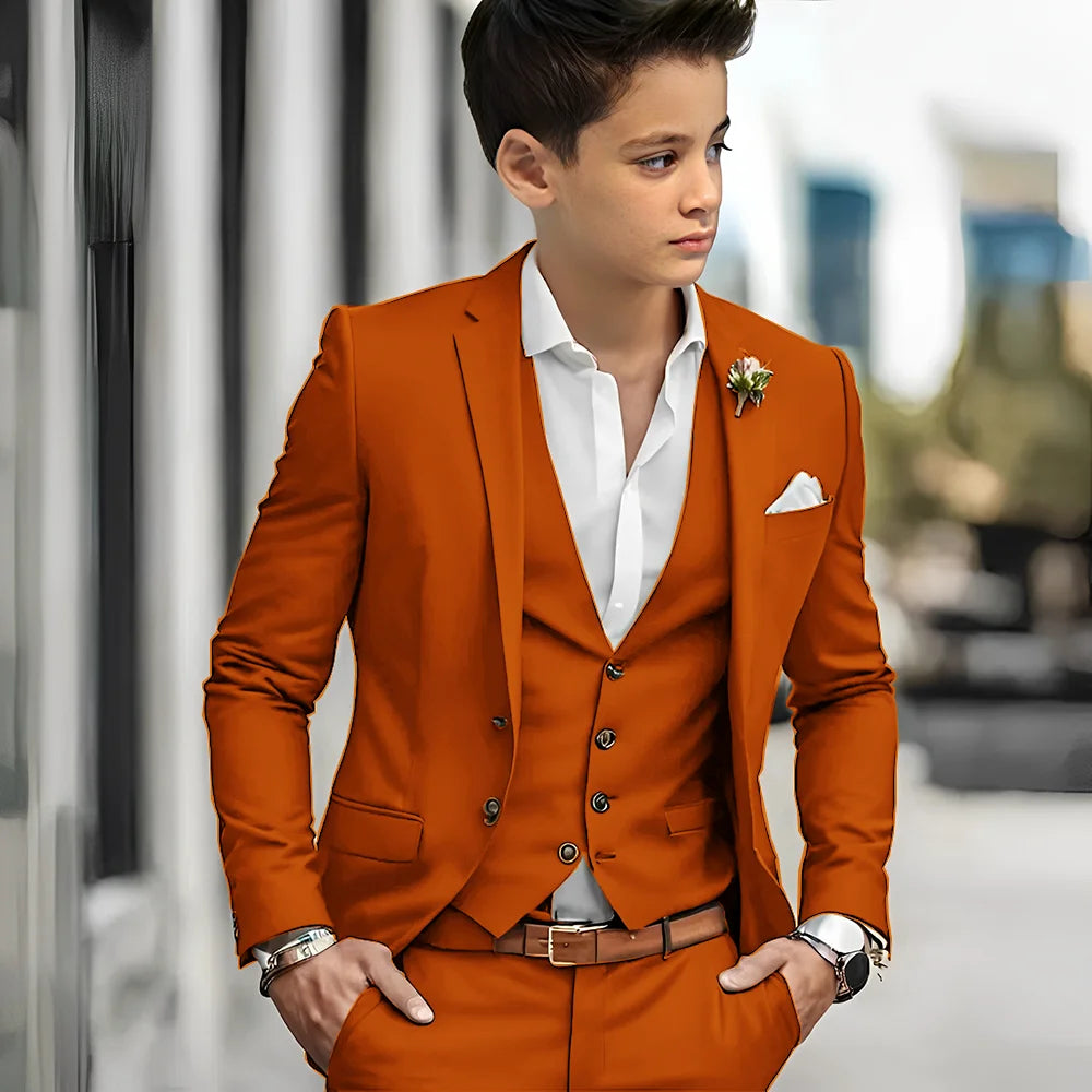 Luxury Green Bos Suits Elegant Wedding 3 Piece Jacket Pants Vest Boy Clothing High Quality Customized Full Sets Costume Kids
