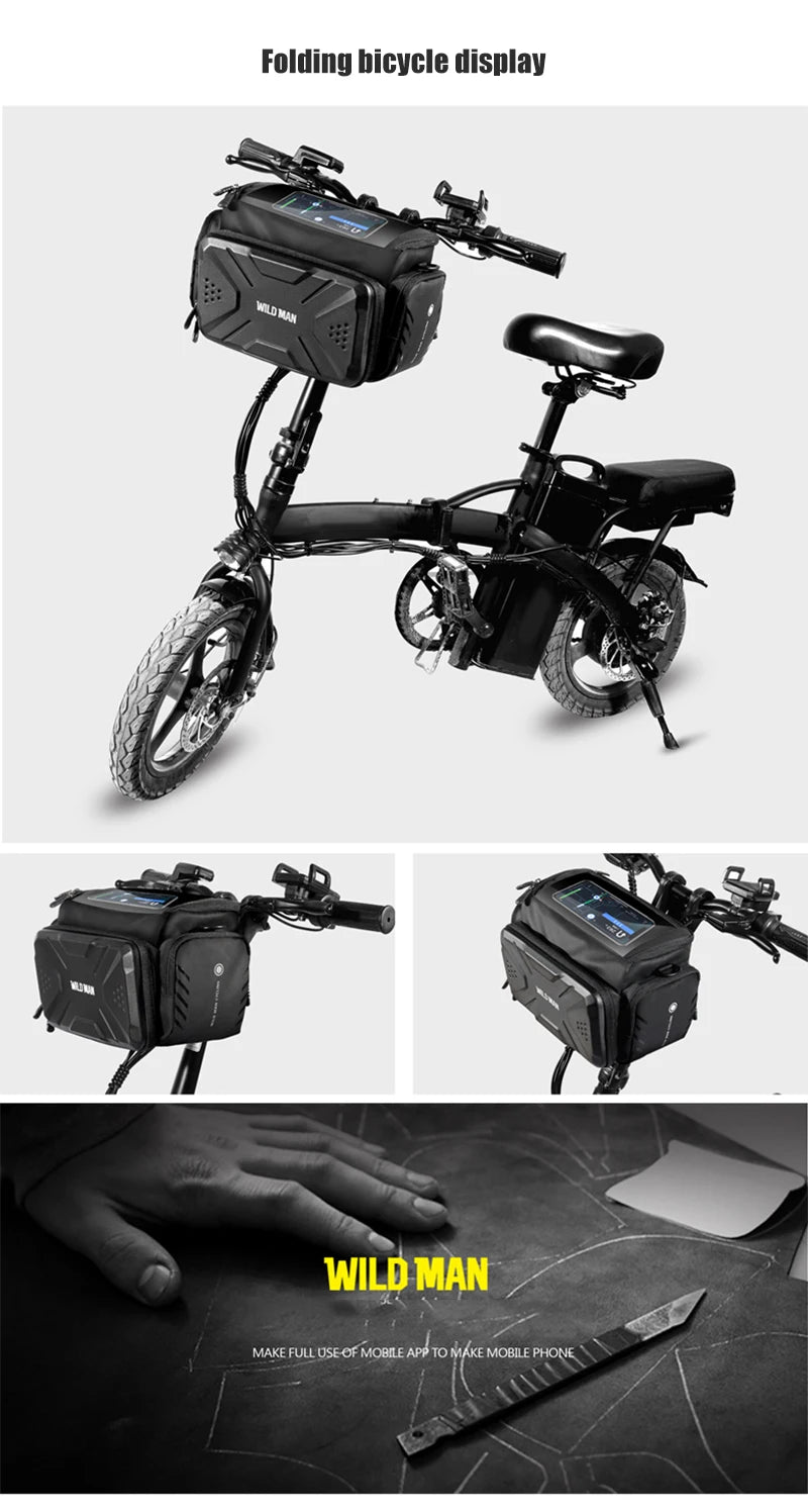 WILD MAN EVA Hard Shell Bicycle Handlebar Bag Touch Screen Phone Holder Electric Scooter Front Bag Crossbody Camera Pouch