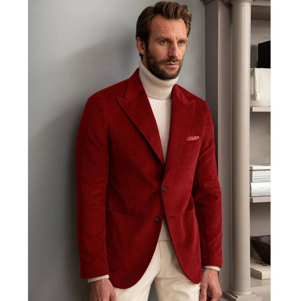 Luxury Men  Jackets New Corduroy British-style Jacket Business Casual High-quality Coat Single Breasted Suits for Men
