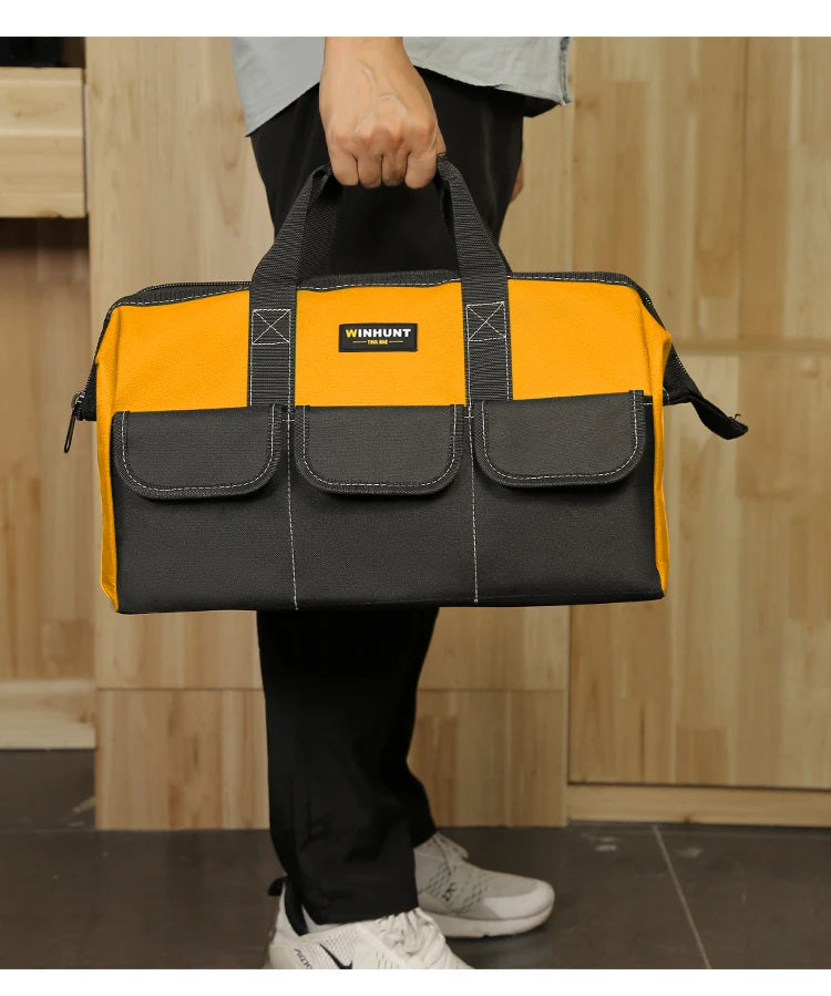 Tool Bag for Men, Heavy Duty Tool Bag Wide Mouth Tote for Various Instrument, Electrician Carpenter Mechanic(Yellow)