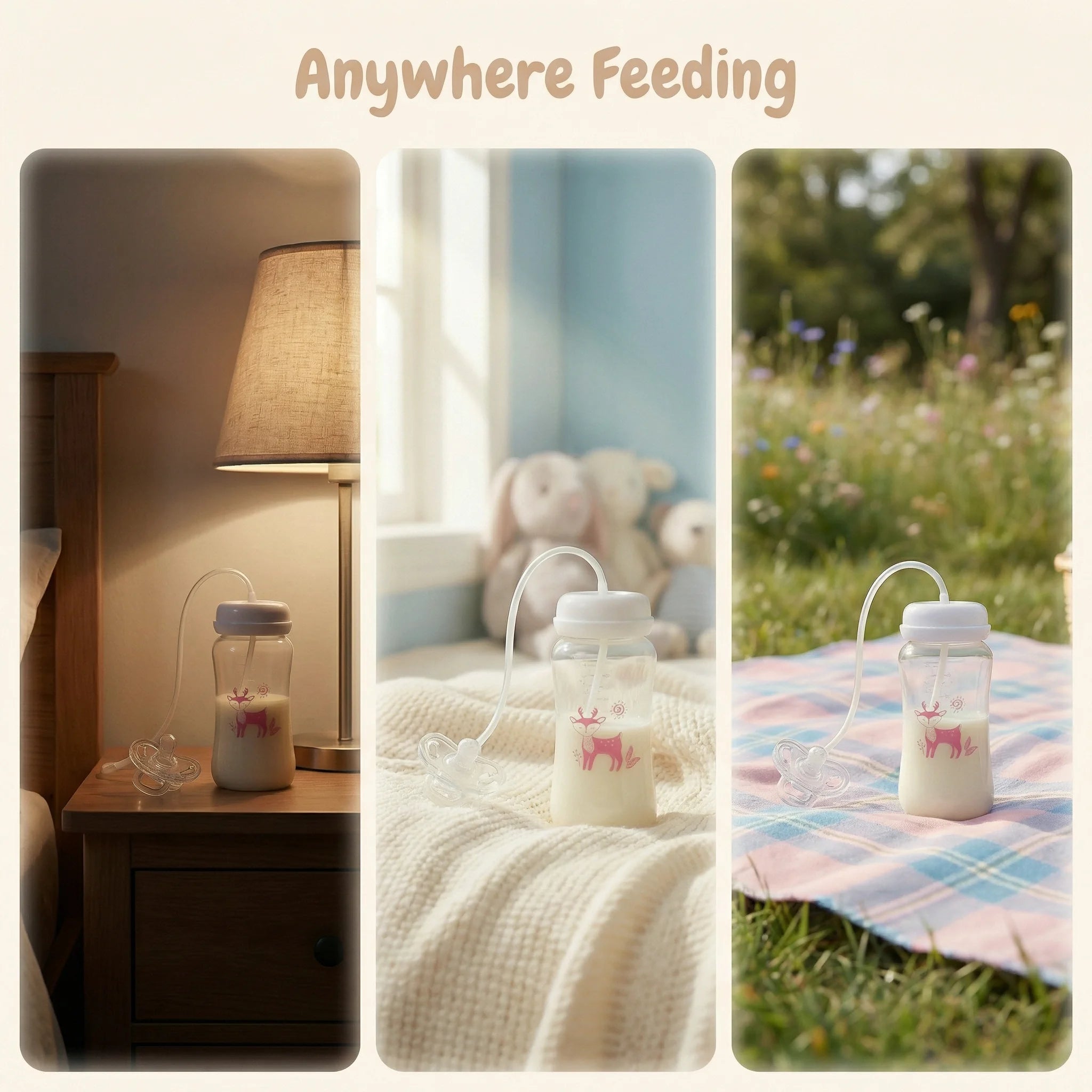 3-in-1 Hands-Free 300ML Wide-neck Baby Bottle,Milk Storage Bottle,Pacifier,Multi-Function Anti-Drop Gravity Ball Feeding Bottle