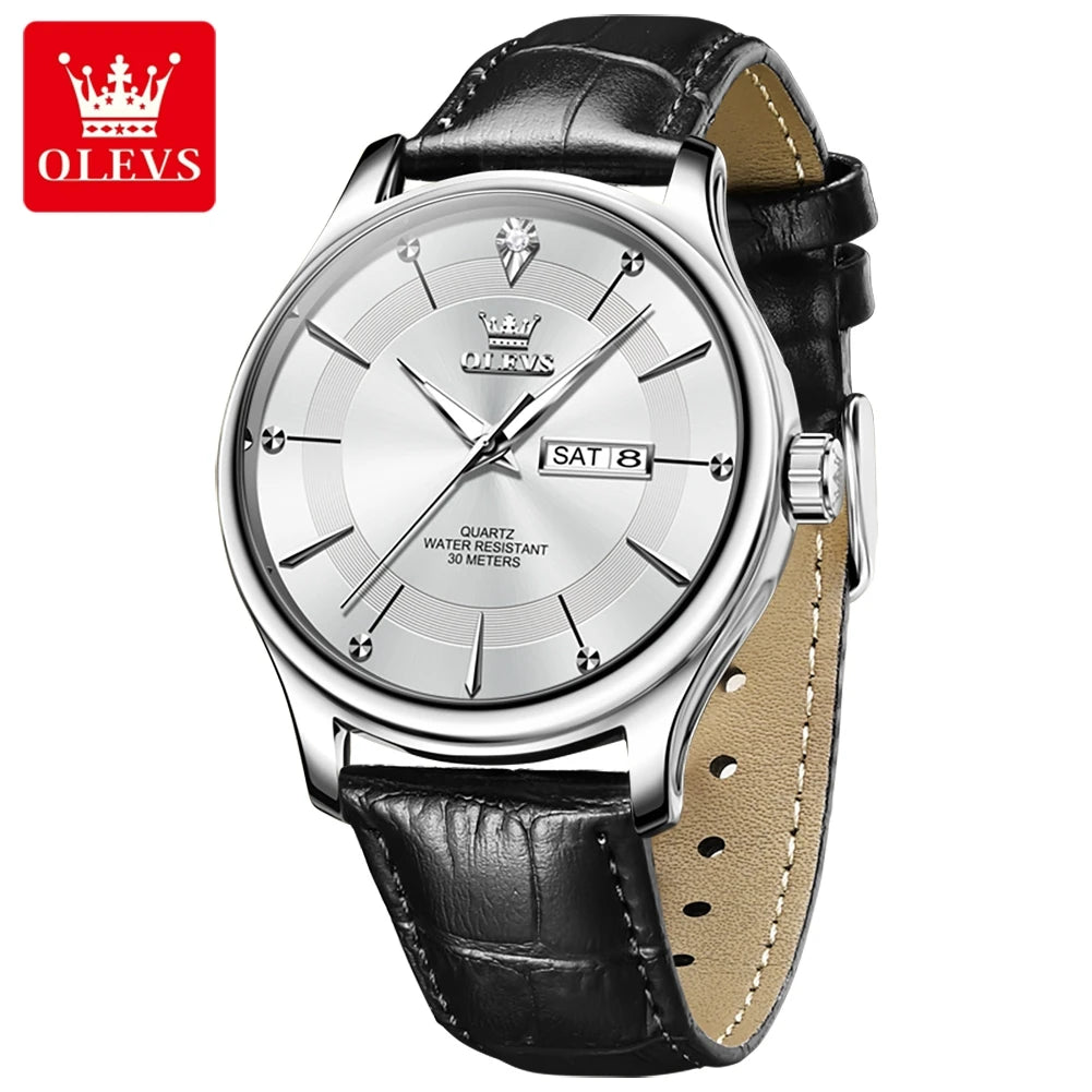 OLEVS Men's Watches Business Simply Original Quartz Watch for Man Waterproof Stainless Steel Luminous Hands Date Week
