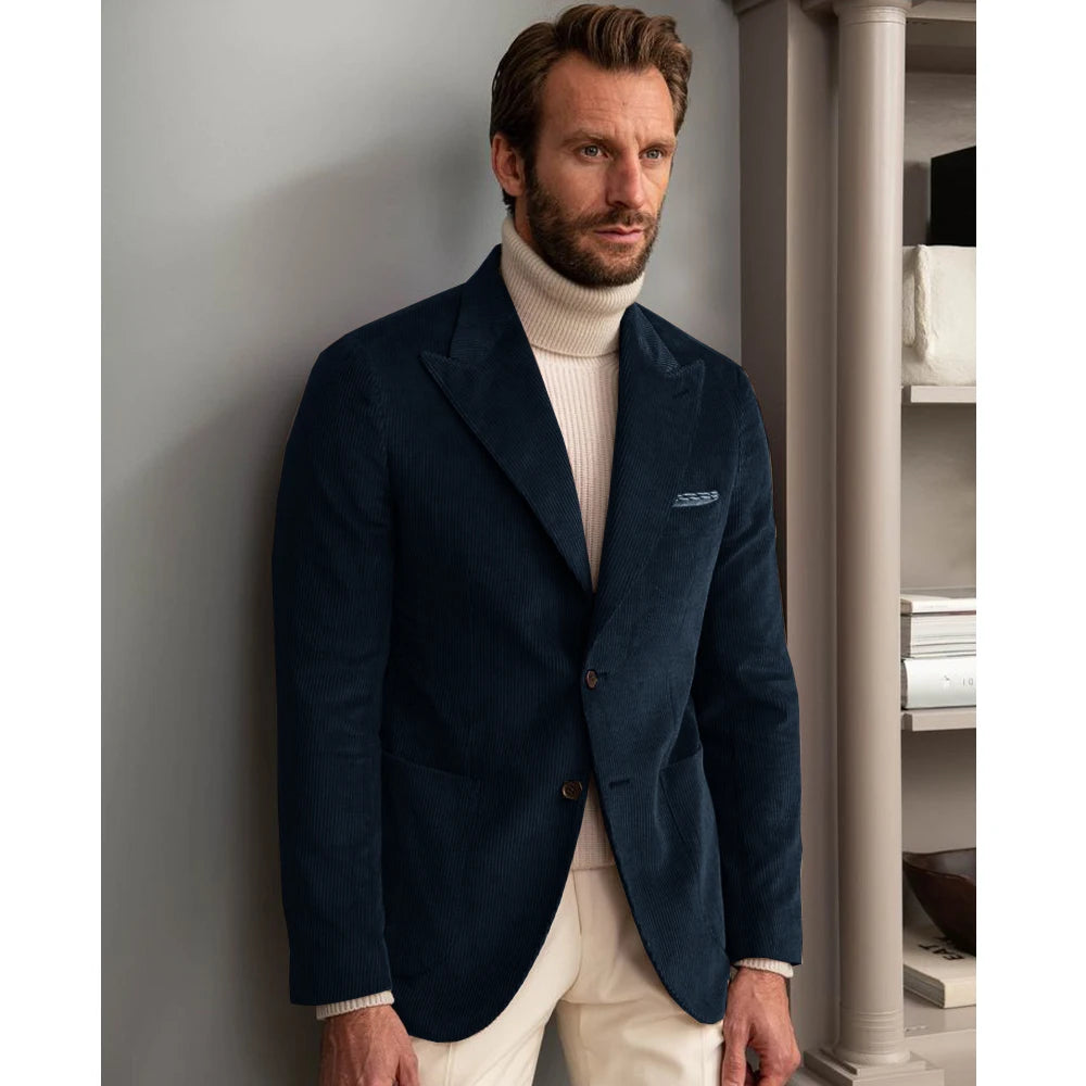 Luxury Men  Jackets New Corduroy British-style Jacket Business Casual High-quality Coat Single Breasted Suits for Men
