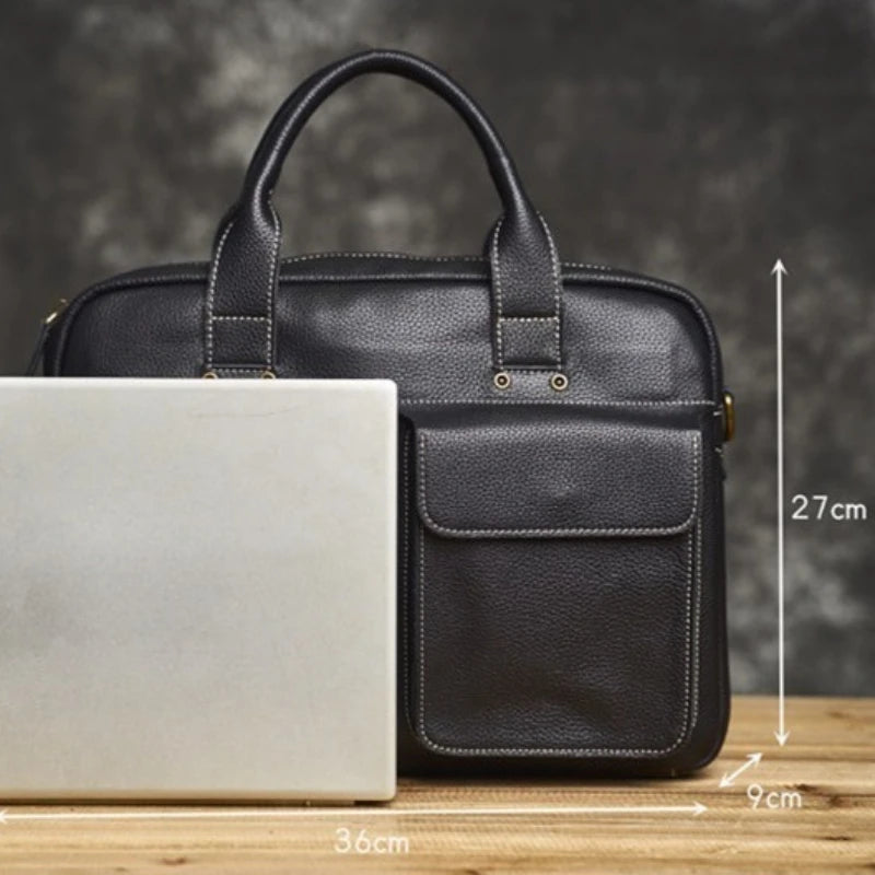 Men's Handbag for Men Genuine Leather Top Grain Leather Large Capacity Laptop Bag Business Document Briefcase Luxury Purse