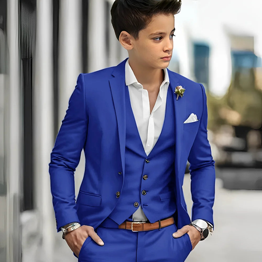 Luxury Green Bos Suits Elegant Wedding 3 Piece Jacket Pants Vest Boy Clothing High Quality Customized Full Sets Costume Kids