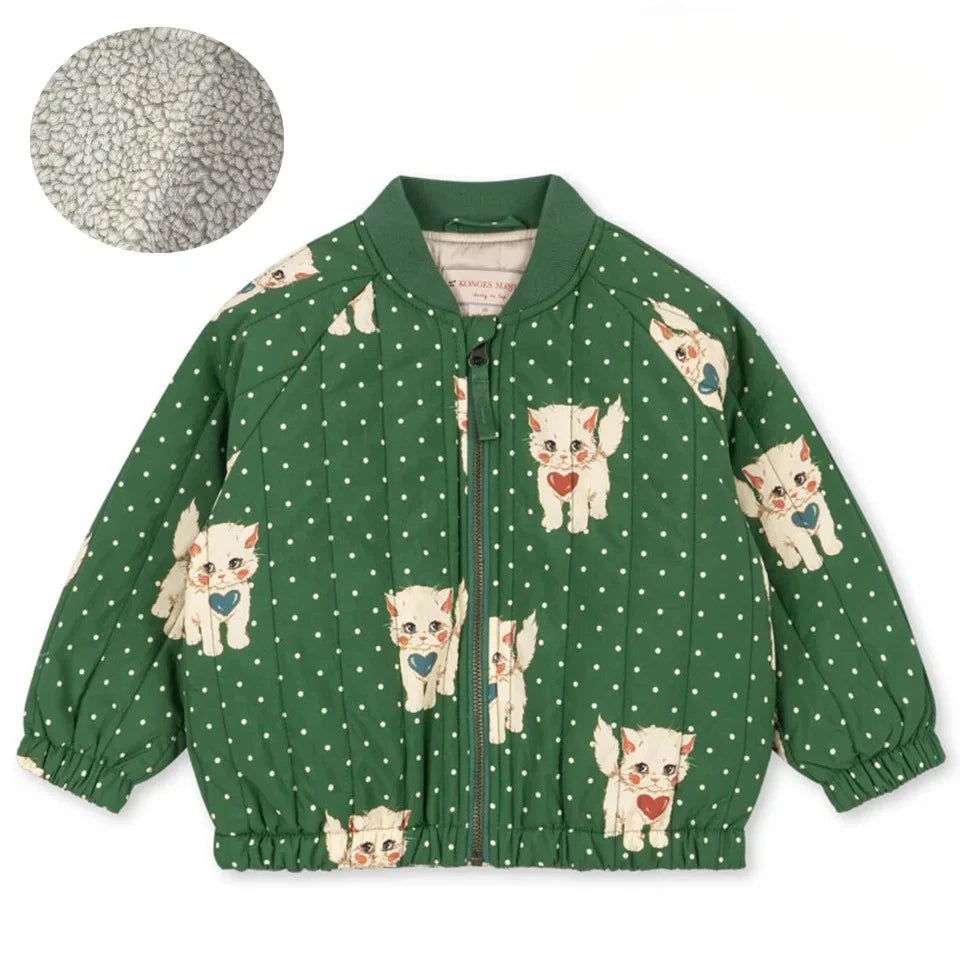 2026 KS Winter Baby girls Cartoon Lambswool Jackets Bowknot Dresses Kids Clothes Girls Cotton Shirts Corduroy Dress Flight Coats