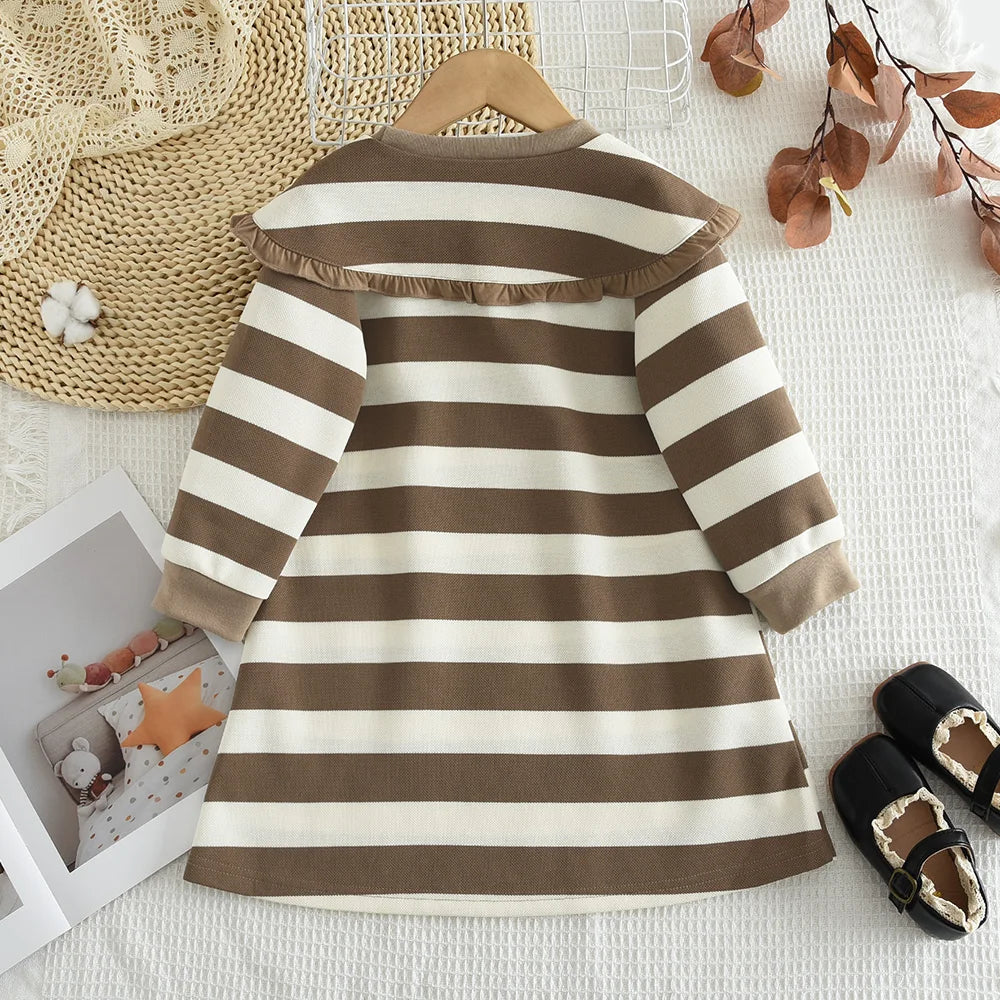 Bear Leader Autumn Spring New Girls' Dress Fashion Cute Doll Neck Flower Print Dress Children's Girls Long Sleeve Princess Dress