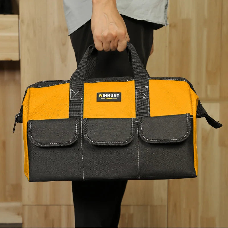 Tool Bag for Men, Heavy Duty Tool Bag Wide Mouth Tote for Various Instrument, Electrician Carpenter Mechanic(Yellow)